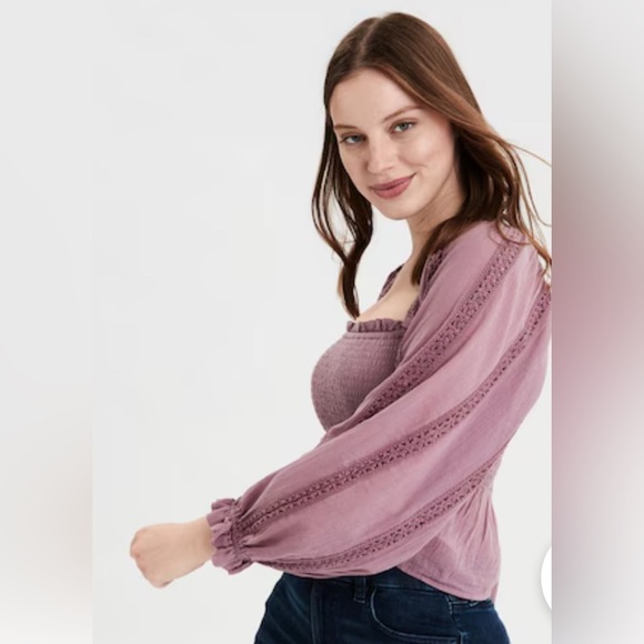 AMERICAN EAGLE WOMEN PURPLE SQUARE NECK SMOCKED PEASANT TOP
XL - Picture 4 of 15